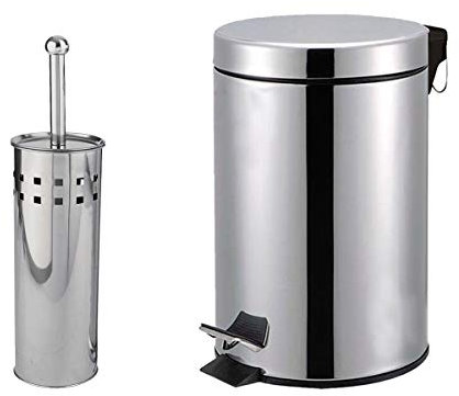 DENNY 3 litre Bathroom Pedal Bin and Matching Toilet Brush Set (Stainless Steel)