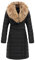 Giolshon Femme Doudoune Veste Matelassé Léger Blouson Hiver Long Manteau avec col en Fausse Fourrure Amovible 5528 Noir S