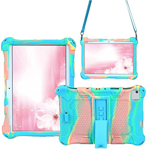 AKNICI Silikon Hülle für Blackview Tab 15/Tab10/Tab9/Tab8,TECLAST P20S/M40S/M40 Pro/P20HD/M40,YESTEL T5,Dragon Touch Notepad 102,HiGrace 10 Zoll,okaysea 10.1 Inch,TPZ 10 Zoll, Schultergurt, Pink Blau
