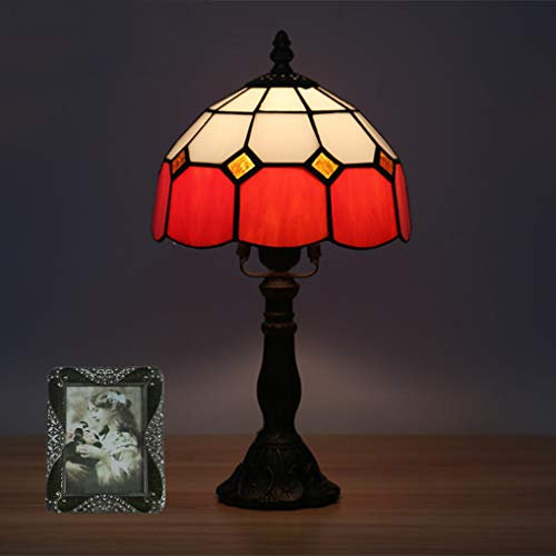 LANMOU Tiffany Tischlampe 8 Zoll Minimalistische Pastoral Stil Nachttischlampe Schlafzimmer Schreibtischlampe Wohnzimmer Bar Lampe,Rot