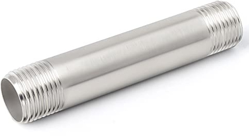 ERGAOBOY 1 Stück 1-1/4 BSP Außengewinde x 100 mm Rohrnippel, 304 Edelstahl Gewinderohr Gerade Verbinder mit PTFE-Dichtungsband für Wasser, Luft, Gas & Sanitär