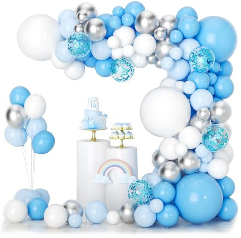 Hellblau Luftballon Girlande Sipeayan Blau Weiß Silber Ballon Girlande Kit 129 Stück Helium Mettalic Konfetti Latex Luftballons für Kinder Junge Geburtstag Hochzeit Babyparty Taufe Party Dekoration