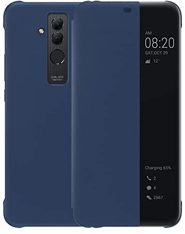 Mate 20 Lite - Funda de piel sintética de lujo para teléfono móvil, Smart View Flip Cover [Modo de ahorro de energía] [Protección completa] (Mate20Lite, azul)