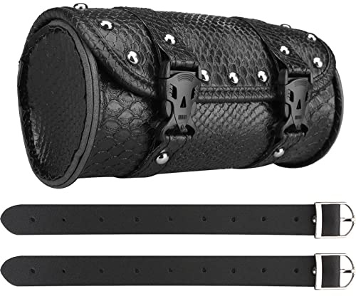 wiipara Motorcycle Tool Bag, Universal PU Leather Waterproof Saddlebag Handlebar Storage Bag for Motorcycle Front Forks Sissy Bar with 2 Straps