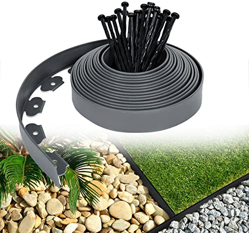 LZQ Bordure de jardin en plastique flexible avec 120 clous de fixation pour jardins, séparation entre gazon et pierre, 40 m de long, gris clair