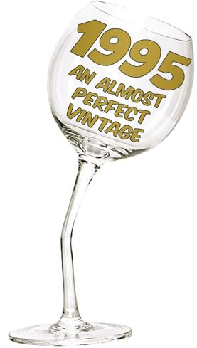 Bombo Weinglas mit gebogenem Stiel für den 30. Geburtstag mit Inschrift in Englisch