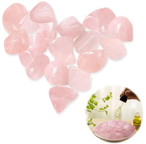 Xinjieda 15pca Natural Rose Quartz Crystals, Aromatherapy Crystals Bulk Large Natural Tumbled Polished Stones Small Rose Quartz Stones Gemstone Healing Crystals Quartz-Aromatherapy Oils Jewelry (pink)