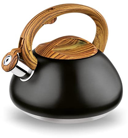 Whistling Kettle Stainless Steel 3 L Stove Top Induction Gas Electric Traditional Kettle Camping Black Grey (Black)
