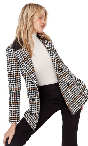 TRENDYOL Damen Regular Zweireihig Plaid Webstoff Blazer Cappotto, Grigio, 42 Donna