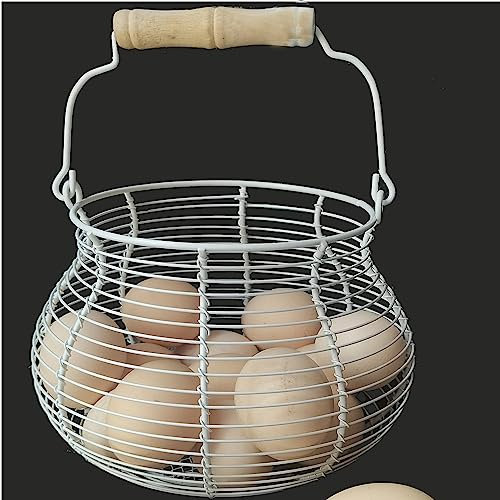 LINCOUNTRY Chicken Egg Basket for collecting Eggs,Wire Egg Basket for Gathering Fresh Eggs,Cream Egg Baskets for Fresh Egg Farmhouse,Handle Vintage Metal Egg Basket for Countertop Gift Kitchen Storage