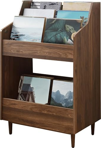 Crosley Furniture Liam Vinyl Record Storage Stand, Tiered Storage Shelves for Records, Walnut
