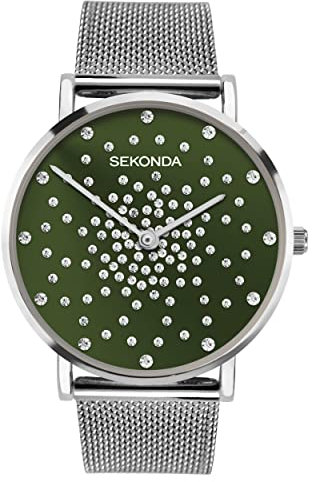 Sekonda Celeste Ladies 36mm Quartz Watch in Green with Analogue Display, and Stainless Steel Mesh Bracelet 40499