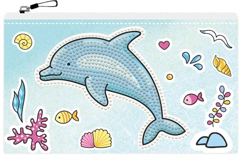 DIAMOND DOTZ DOTZIES 2592610 Original 5D Diamond Painting Etui Set, Delfin, Kreativ-Kit für DIY Mäppchen mit Glitzersteinen, Diamanten-Bastelset für Kinder ab 6 Jahren
