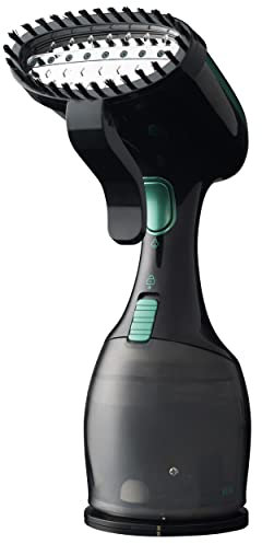 Salter SAL0932 Portable Clothes Steamer, Handheld Garment And Upholstery Crease Remover, Great for Steaming, Refreshing and Sanitising Fabric Types, 1500 W, Black and Green