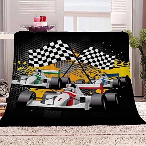 VIROGE Formel Auto Kuscheldecke 150x200 cm Flanell Decke Extra Weich Flauschige Wohndecke Extremsport Rennen mit Muster Blanket Fleecedecke Waschbar Microfaser Sofadecke Couchdecke bettüberwurf