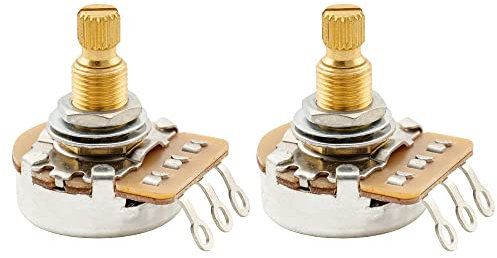 Musiclily Pro HD A500K Full Brass Metric Coarse 18-Spline Split Shaft Pots Audio Taper Potentiometers for Electric Guitar Bass (Set of 2)