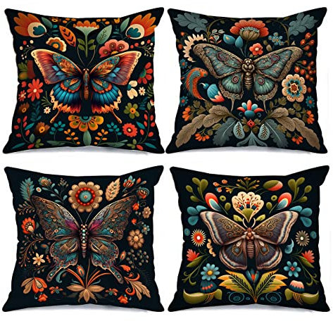 Tucocoo Retro Butterfies Cushion Covers, Decorative Piece, Abstract Tropical Flowers Pillowcases, Vivid Floral Pattern, Boho Cushion Cover, Nordic Style Cushion Cover, Decorations for Couch, Sofa