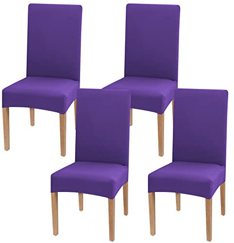 Newthinking Stretch-Stuhlhussen für Esszimmer, hohe Rückenlehne, abnehmbar und waschbar, elastische Stuhlhussen für Hotel, Hochzeit, Küche, Esszimmer (lila, 4 Stück)