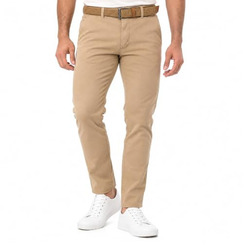 Redbridge Pantalones con cinturón, pantalones chinos para hombre, pantalones informales, pantalones de negocios