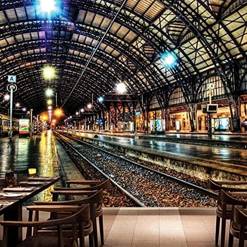 Fototapete 3D Wandbilder Für Schlafzimmer Bahngleis Der U-Bahn Fototapete Wohnzimmer Wohnkultur Malerei Tapete Selbstklebend Abnehmbares Wandfoto 300(B) x210(H) cm