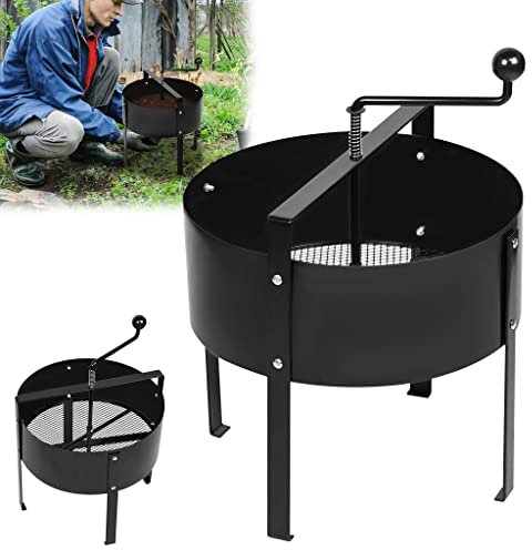 XMTECH Gartensieb Manuell Drehbarer Bodensieb Kompostsieb Sandsieb Kompost Schmutz-Kompost-Sieb Garten Sieb Erdsieb Handkurbelsieb Siebmaschine mit Netz-Siebpfanne und Griff, Schwarz