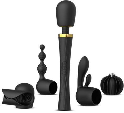 Tracy's Dog Wand Vibrator Kit, Cordless Massager with 4 Silicone Attachments for Clitoral, G-Spot, Anal & Penis Stimulation, Adult Sex Toys Sets with 3 Speeds & 5 Patterns for Couples & Women Pleasure