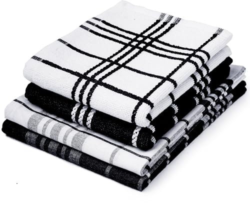 Encasa Lot de 4 torchons de Cuisine en éponge – 70x45 cm – Chiffon de Nettoyage Absorbant Polyvalent, essuie-Mains et torchon réutilisables (Lot de 4 – Noir Non-éponge+Éponge)