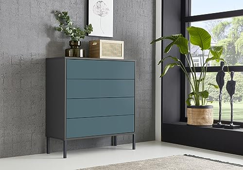 moebel-dich-auf Schubkastenkommode Ben 3 mit Metallfüßen Sideboard Kommode (anthrazit/Petrol)