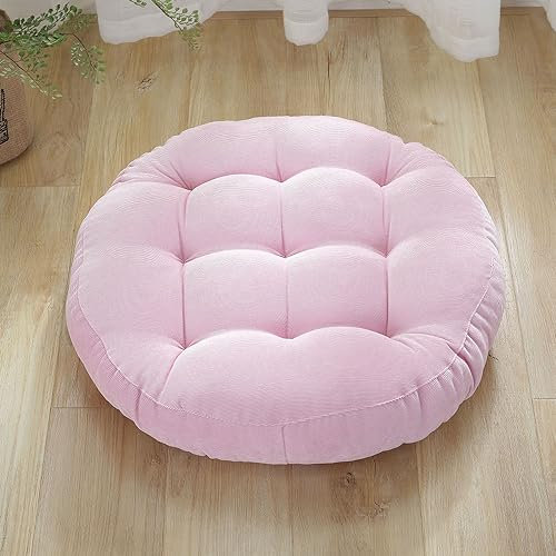 Surwin Coussin de Sol Coussin Chaise, Coussin Rond Coussins de Jardin Coussin Sol Tatami pour Yoga Méditation Tea Party Balcon Salon Enfant Adultes (42cn,Rougir Rose)