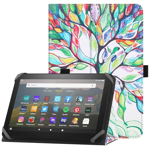 HoYiXi Custodia universale per 7-8 pollici tablet Fire HD 8 2020/2022 e Fire HD 8 Plus 2020/2022 con supporto e Cover protettiva per cinturino da polso per 7-8 Samsung Lenovo Android tablet - albero