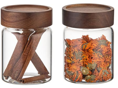 Patoper Kleine Glas-Kaffeedosen mit Schraubdeckel, runder Aufbewahrungsbehälter, klares Glas, Lebensmittelglas für Speisekammer, Zucker, Tee, Kaffee, Bohnen, Gewürze, Nüsse, Kekse, Badesalz (2 x 300