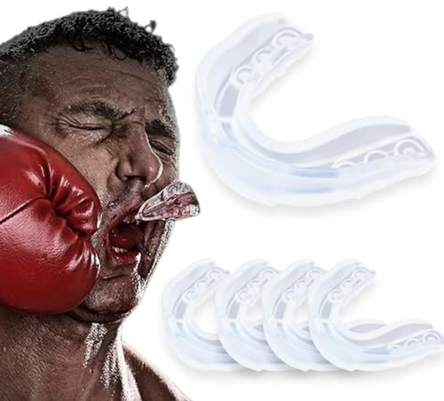 GGUFAY 5 Stücke Mundschutz Boxen,Mundschutz Zum Zähneknirschen,Zahnschutz Kampfsport,Sport Zahnschutz,für Football,Rugby,Muay Thai,Hockey,Rugby,Kickboxen(Transparent,61 * 51 * 34 * 18mm)