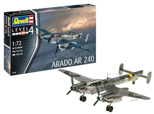 Revell Modellbau, Arado AR-240, Bausatz, Maßstab 1:72, 70 Teile, Bastelset ab 12 Jahren, Detailgetreues Modell, Militärflugzeug, Authentische Nachbildung, Molded Color