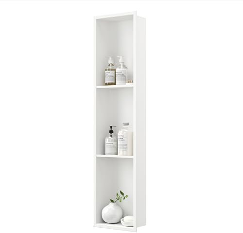 Neodrain Wandnische Dusche Edelstahl Dreifach-Duschnische Wandnische Lagerung für Badezimmer 90x20 cm, Weiß