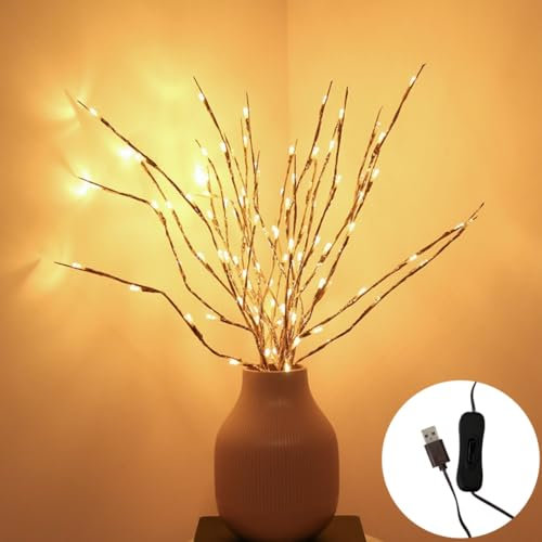Lampada con ramo da 77 cm con 6 rami e 120 lampadine a LED Alimentata tramite USB Rami di salice illuminati a LED Utilizzare per riempire vasi per decorazioni natalizie per interni ed esterni