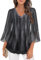 Datuhao Oberteile Damen Elegant Curvy Frühling Bluse für Damen Langarm Shirt Locker Longtunika Festlich Ausgefallene Tunika Dreiviertelarm Schickes Blusenshirt V-Ausschnitt Grau,XL