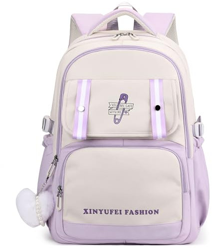 Makukke Cute Schulrucksack Mädchen Teenager Rucksack Schule, Schultasche Jungen Multi-Tasche Wasserdicht School Bag Schulranzen für Mädchen Damen, Lila Schulrucksack
