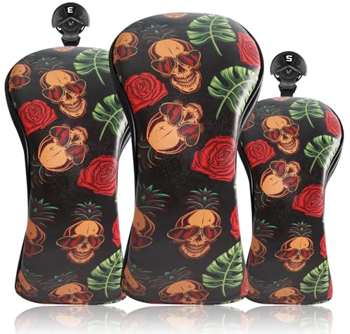 FINGER TEN Golf Club Wood Head Covers Stylish 3 Pack | Fits Driver Fairway Hybrid Clubs,Premium Leather Look with Interchangeable Tag,Soft Interior & Long Cover Protect Club Heads
