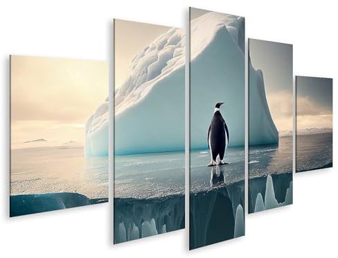 islandburner Bild auf Leinwand Pinguin alleine auf Eisberg in endloser verschneiter Landschaft Bilder Wandbilder Poster