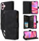 QLTYPRI Case for iPhone 16 Plus 6.7 inch, Large Capacity Leather Wallet Case 6 Card Holder & 1 Zipper Pocket Kickstand Wrist Strap Magnetic Shockproof Phone Cover for iPhone 16 Plus - Black