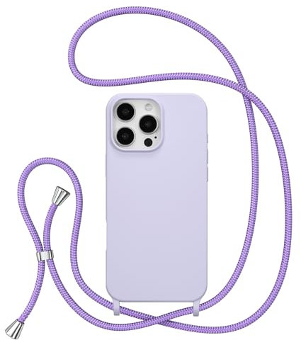 ZTOFERA Crossbody Lanyard Case for iPhone 16 Pro, Liquid Silicone Protective Phone Case with Strap Adjustable Neck Cord Necklace Soft Cover for iPhone 16 Pro, Violet