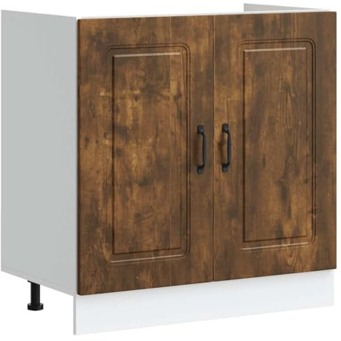 vidaXL Spülenunterschrank Kalmar Räuchereiche 80x46x81,5 cm, Küchenunterschrank, Unterschrank für Küche, Küchenzeile, Küchenschrank, Schrank Küche