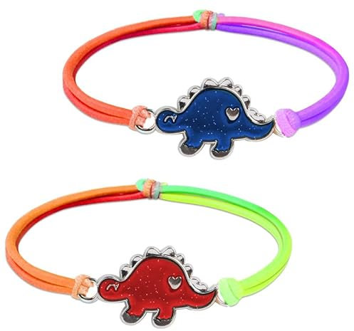 flintronic 2 Stück Dinosaurier Armband, Stimmungsarmband mit Anhänger für Kinder, Wechselt die Farbe, Kinderarmband in leuchtenden Regenbogenfarben, Kindergeburtstag Gastgeschenke, für Jungen Mädchen