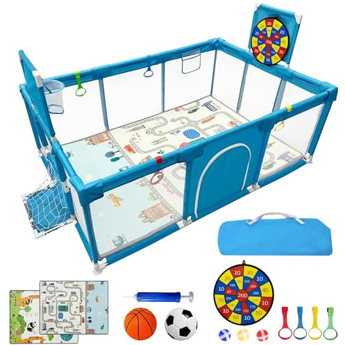 BabyJoy Parque Infantil Bebe 120x180cm - Corralito Bebe Acolchado y Equipado con Diana de Velcro, Canasta, Portería y más accesorios. Parque para Bebes Seguro, Amplio y Divertido