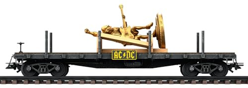 Märklin 48837 - Flachwagen AC/DC Stiff Upper Lip, Spur H0, beladen mit Messing Figur von Angus Young, Schwarz
