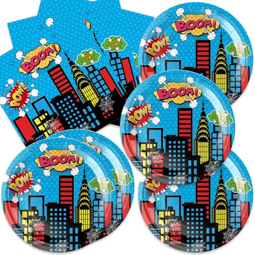 40Pack Superhero Party Supplies Plates + Napkin Superhero Birthday Party Decorations