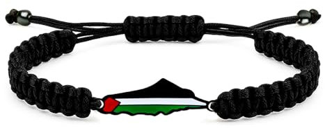 Tobestu Adjustable Black Nylon Cord Bracelet Featuring Palestine Black Plated Map Charm - Statement Jewelry for Awareness - YA5882