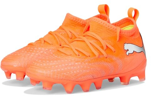 Puma, Unisex, Future 9 Match Firm/Artificial Ground Soccer Cleats (Little Kid/Big Kid), Glowing Red/White/Black/Silver, 6.5 Medium, Big Kid