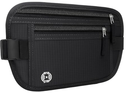 Banane Voyage Antivol avec Protection RFID, Pochette Secrète Ceinture pour Homme & Femme, Sac Banane Sécurisé Imperméable, Sac Anti Pickpocket Léger et Pratique pour Sport & Quotidien (Noir)