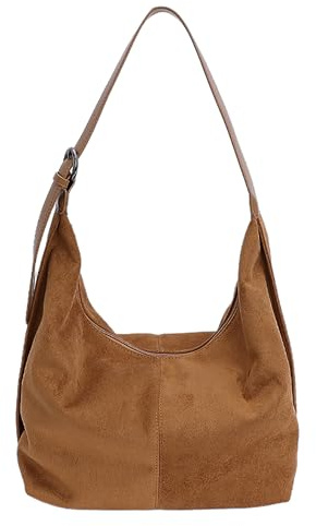 IBALUILU Kunstwildleder Handtasche Damen, Shopper Tasche Damen mit Reißverschlüsse, Elegante Beuteltasche für Frauen, Modische Schultertasche Slouchy Tote Hobo Bag für Shopping Arbeit Schule (Braun)